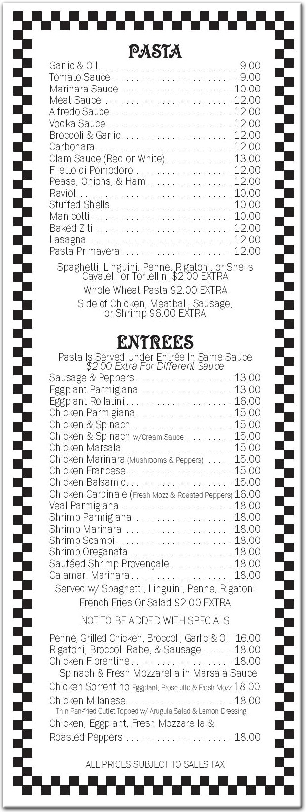 Big Al's Menu